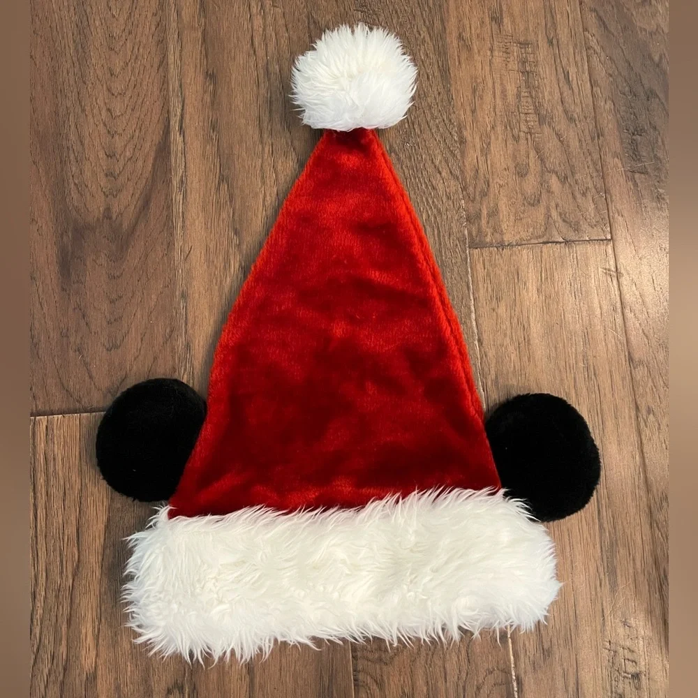 Walt Disney World Disneyland Mickey Red Santa Hat with Black Ears and White Trim